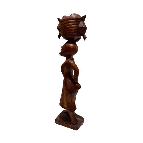 Hand-Carved Wooden African Woman Figurine with Basket Decor - Picture 7 of 10